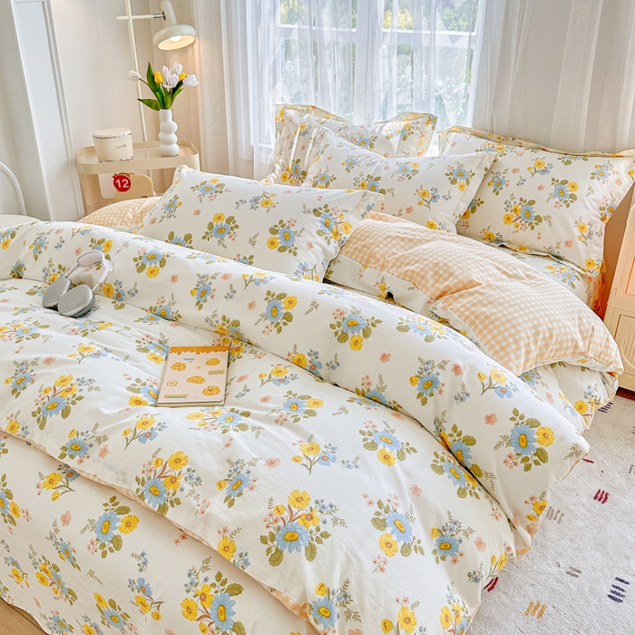 91家纺网 家纺一手货源 找家纺 金盛纺 2025新款全棉印花四件套 冷露金桂