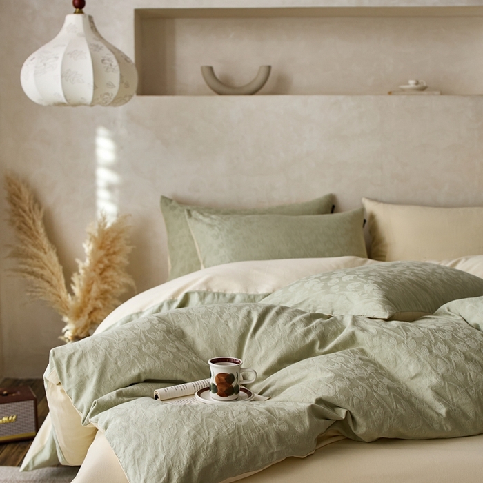 禾时 2025新款60s轻奢提花磨毛四件套-郁见春色 郁见春色-竹青