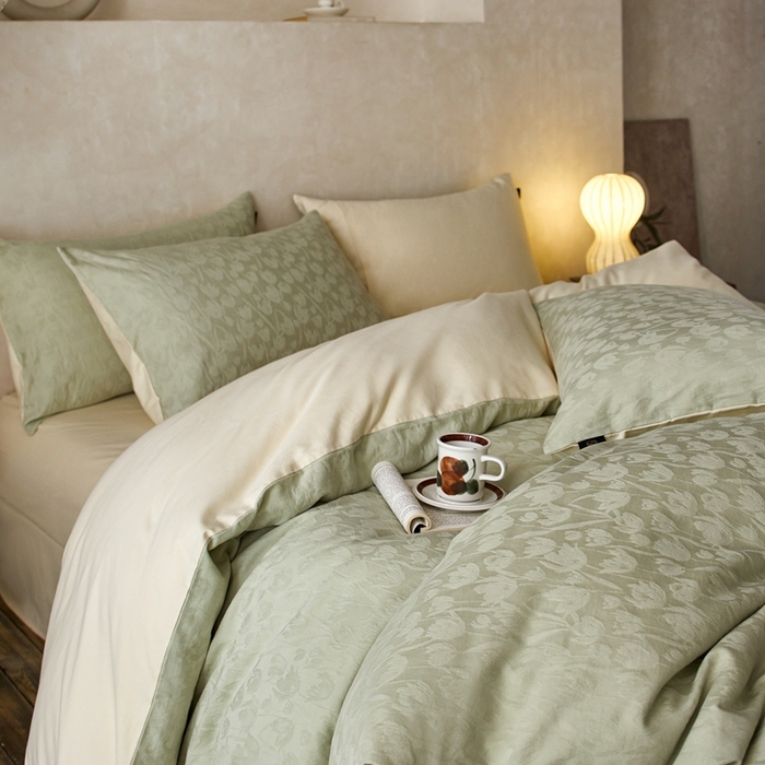 91家纺网 家纺一手货源 找家纺 禾时 2025新款60s轻奢提花磨毛四件套-郁见春色 郁见春色-竹青