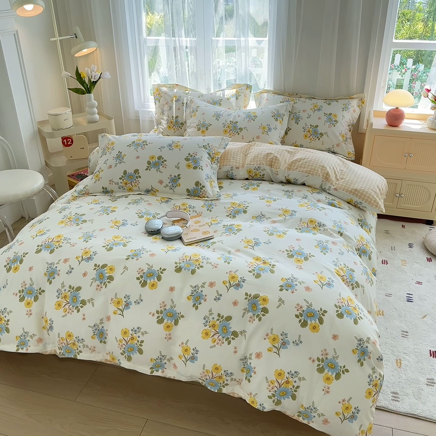 91家纺网 家纺一手货源 找家纺 金盛纺 2025新款全棉印花四件套 冷露金桂