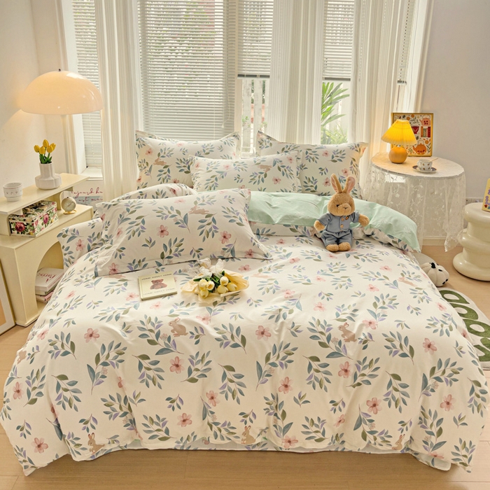 91家纺网 家纺一手货源 找家纺 金盛纺 2025新款全棉印花四件套 轻纱漫舞