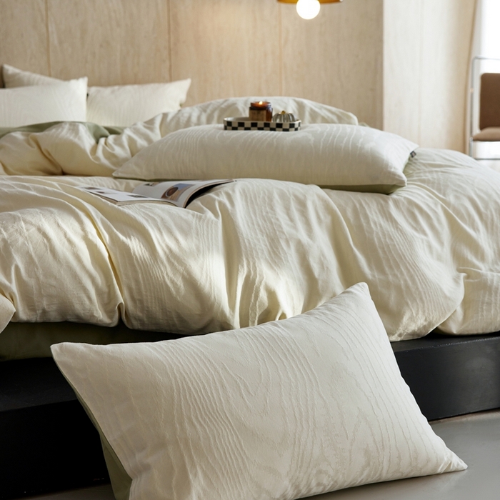 91家纺网 家纺一手货源 找家纺 禾时 2025新款60s轻奢提花磨毛四件套-浮光跃川 浮光跃川 -米白