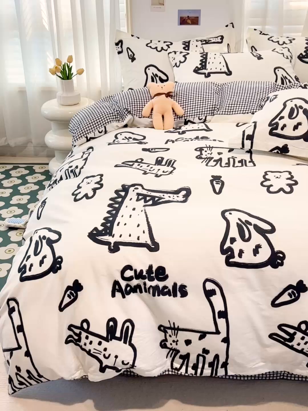 91家纺网 家纺一手货源 找家纺 金盛纺 2025新款全棉印花四件套 趣味恐龙