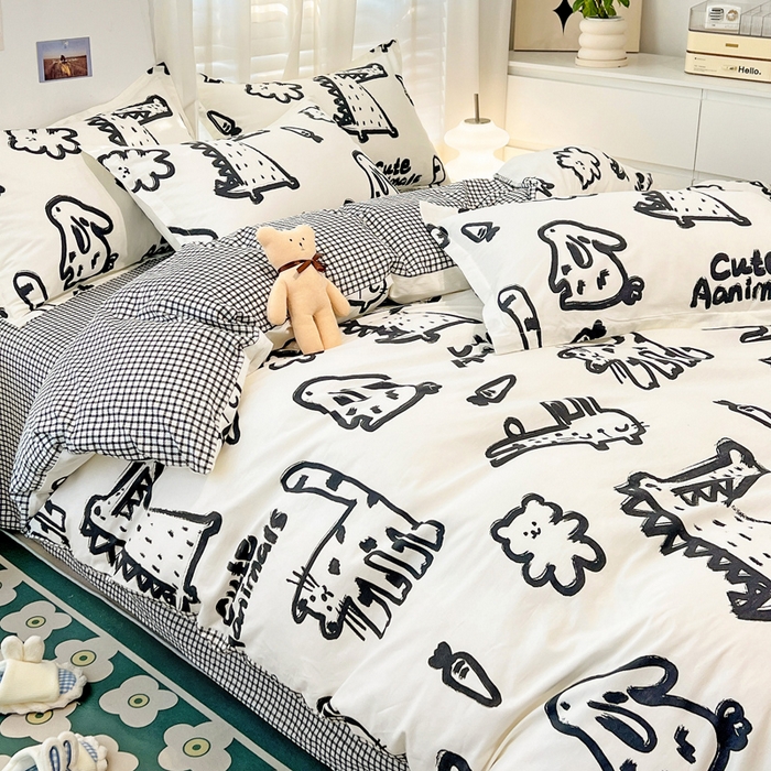 91家纺网 家纺一手货源 找家纺 金盛纺 2025新款全棉印花四件套 趣味恐龙