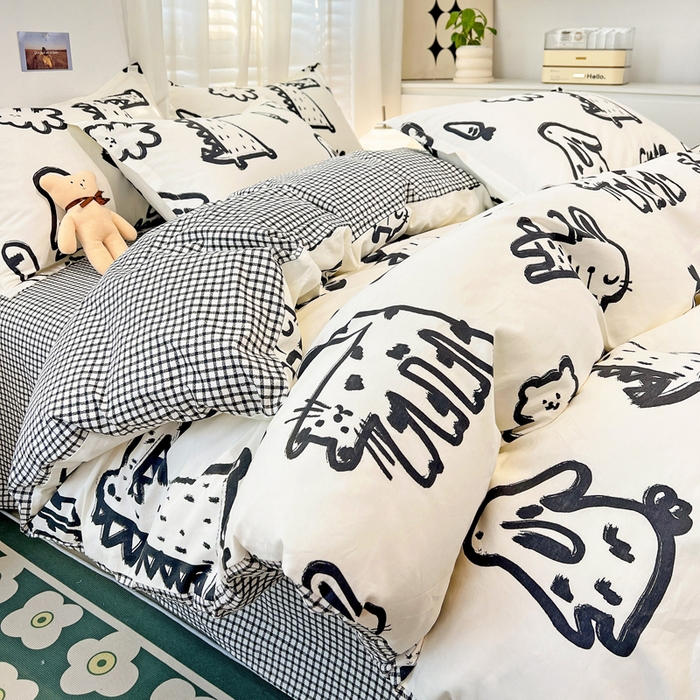 91家纺网 家纺一手货源 找家纺 金盛纺 2025新款全棉印花四件套 趣味恐龙