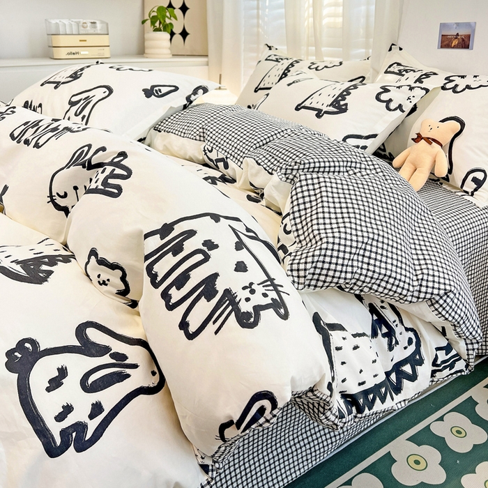 91家纺网 家纺一手货源 找家纺 金盛纺 2025新款全棉印花四件套 趣味恐龙