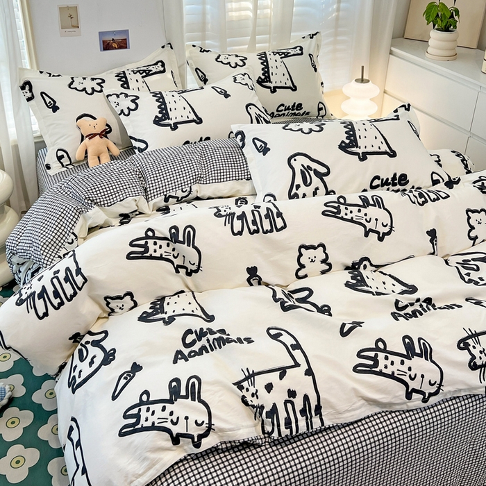 91家纺网 家纺一手货源 找家纺 金盛纺 2025新款全棉印花四件套 趣味恐龙