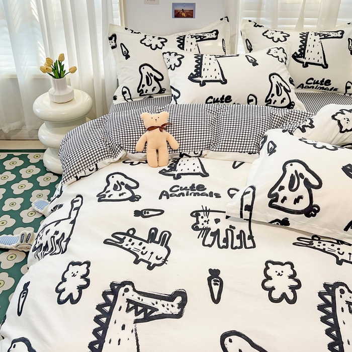 91家纺网 家纺一手货源 找家纺 金盛纺 2025新款全棉印花四件套 趣味恐龙