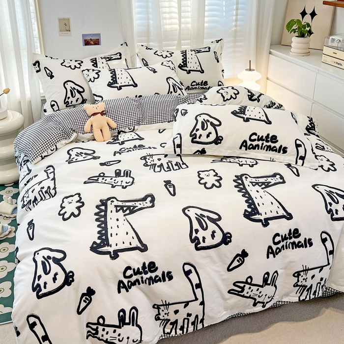 91家纺网 家纺一手货源 找家纺 金盛纺 2025新款全棉印花四件套 趣味恐龙