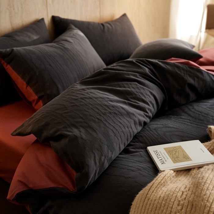 91家纺网 家纺一手货源 找家纺 禾时 2025新款60s轻奢提花磨毛四件套-浮光跃川 浮光跃川-青灰