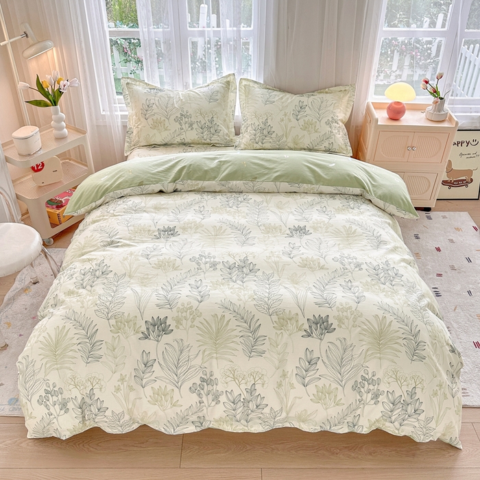 91家纺网 家纺一手货源 找家纺 金盛纺 2025新款全棉印花四件套 霜叶