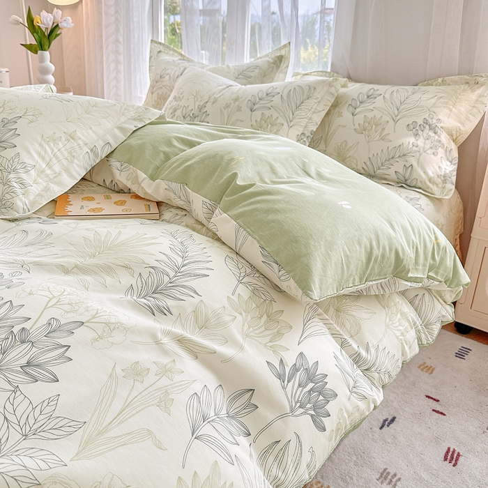 91家纺网 家纺一手货源 找家纺 金盛纺 2025新款全棉印花四件套 霜叶