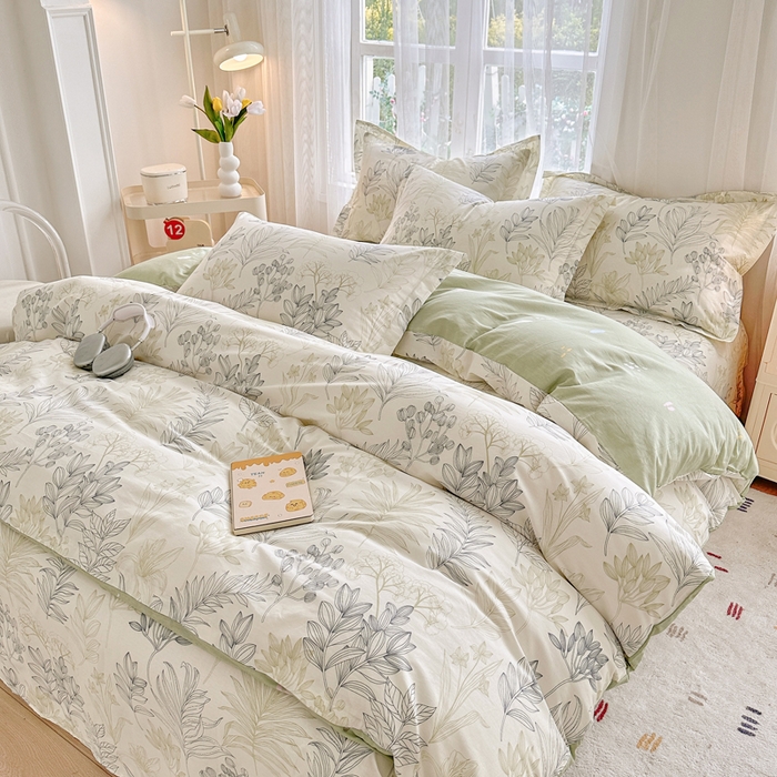 91家纺网 家纺一手货源 找家纺 金盛纺 2025新款全棉印花四件套 霜叶