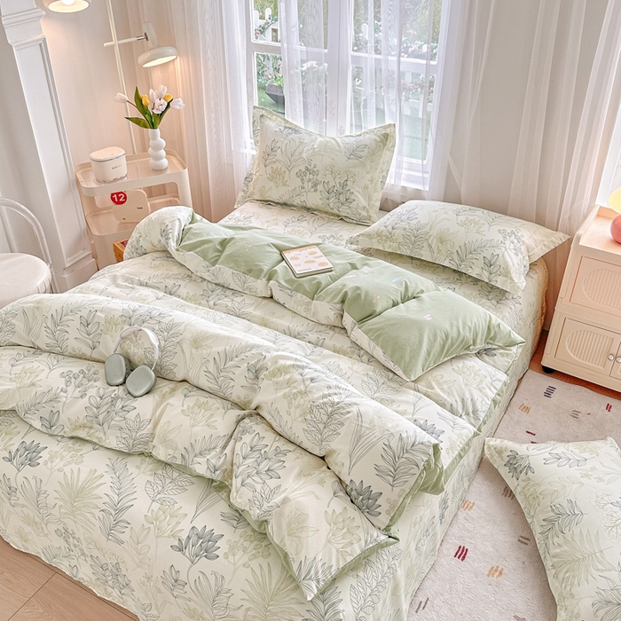 91家纺网 家纺一手货源 找家纺 金盛纺 2025新款全棉印花四件套 霜叶