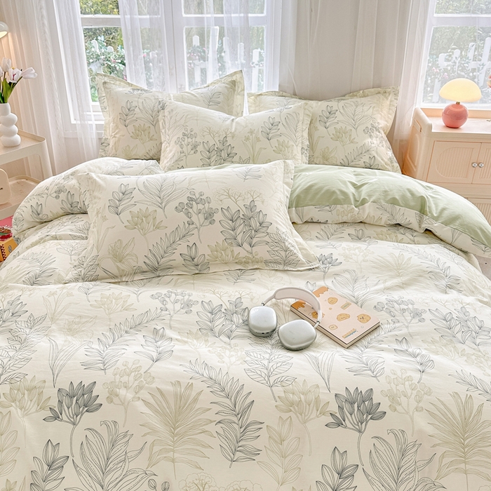 91家纺网 家纺一手货源 找家纺 金盛纺 2025新款全棉印花四件套 霜叶