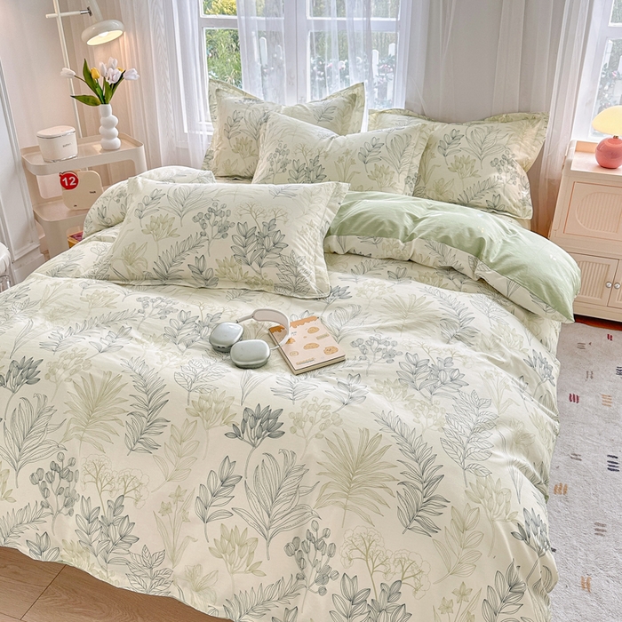 91家纺网 家纺一手货源 找家纺 金盛纺 2025新款全棉印花四件套 霜叶