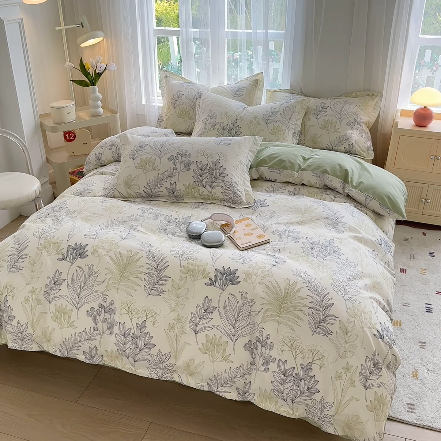 91家纺网 家纺一手货源 找家纺 金盛纺 2025新款全棉印花四件套 霜叶