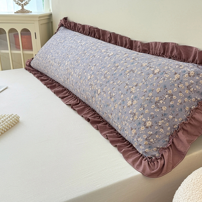 91家纺网 家纺一手货源 找家纺 梦舒羽 2025新款水洗珍珠棉花边枕套加长双人情侣1.8米枕芯内胆套1.5m枕头套 蓝相思