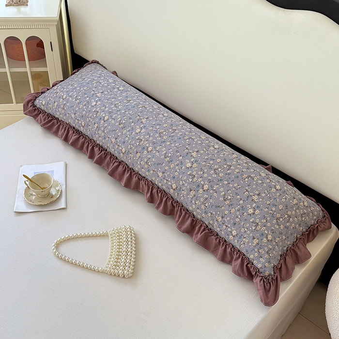 91家纺网 家纺一手货源 找家纺 梦舒羽 2025新款水洗珍珠棉花边枕套加长双人情侣1.8米枕芯内胆套1.5m枕头套 蓝相思