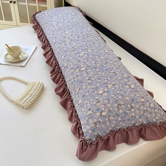 91家纺网 家纺一手货源 找家纺 梦舒羽 2025新款水洗珍珠棉花边枕套加长双人情侣1.8米枕芯内胆套1.5m枕头套 蓝相思