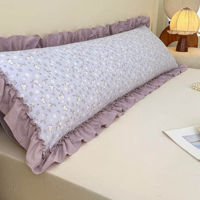 梦舒羽 2025新款水洗珍珠棉花边枕套加长双人情侣1.8米枕芯内胆套1.5m枕头套 花未眠-紫