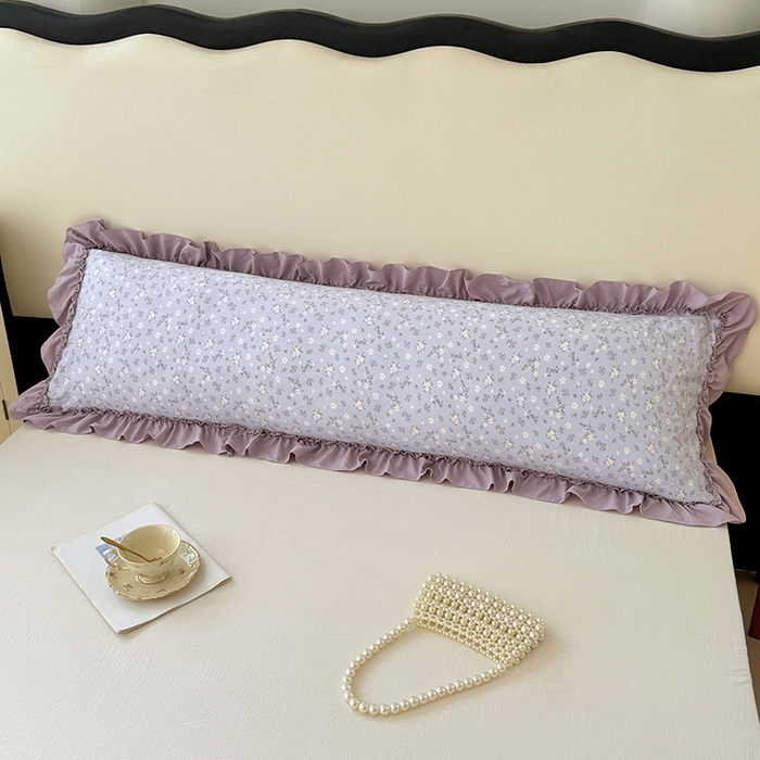 91家纺网 家纺一手货源 找家纺 梦舒羽 2025新款水洗珍珠棉花边枕套加长双人情侣1.8米枕芯内胆套1.5m枕头套 花未眠-紫