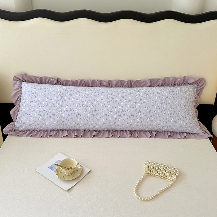 91家纺网 家纺一手货源 找家纺 梦舒羽 2025新款水洗珍珠棉花边枕套加长双人情侣1.8米枕芯内胆套1.5m枕头套 花未眠-紫