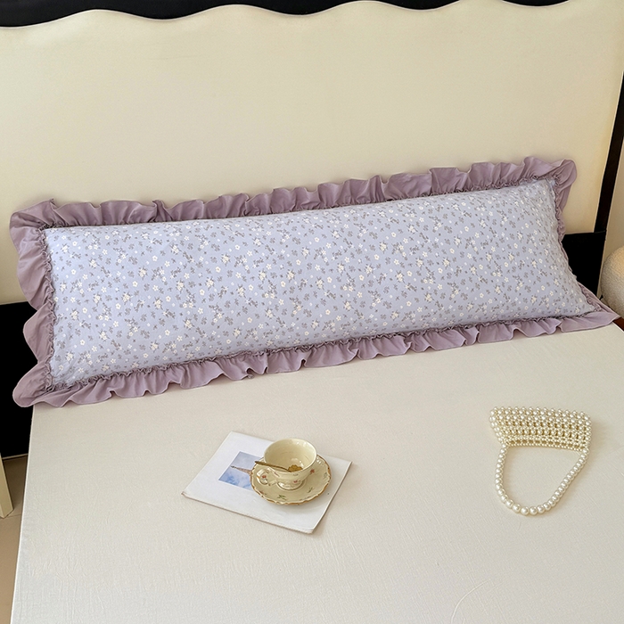 91家纺网 家纺一手货源 找家纺 梦舒羽 2025新款水洗珍珠棉花边枕套加长双人情侣1.8米枕芯内胆套1.5m枕头套 花未眠-紫