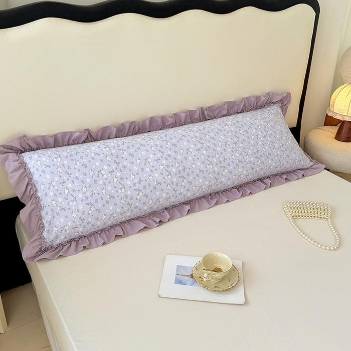 91家纺网 家纺一手货源 找家纺 梦舒羽 2025新款水洗珍珠棉花边枕套加长双人情侣1.8米枕芯内胆套1.5m枕头套 花未眠-紫