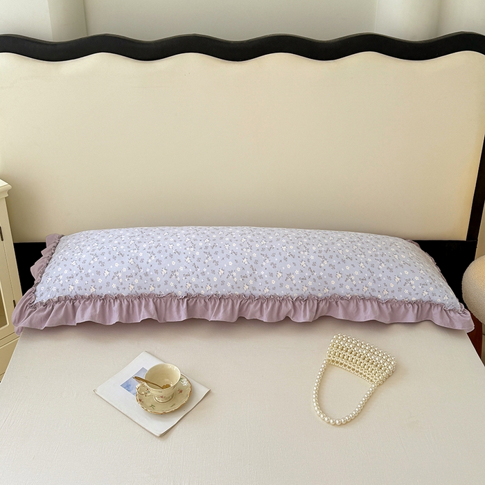 91家纺网 家纺一手货源 找家纺 梦舒羽 2025新款水洗珍珠棉花边枕套加长双人情侣1.8米枕芯内胆套1.5m枕头套 花未眠-紫