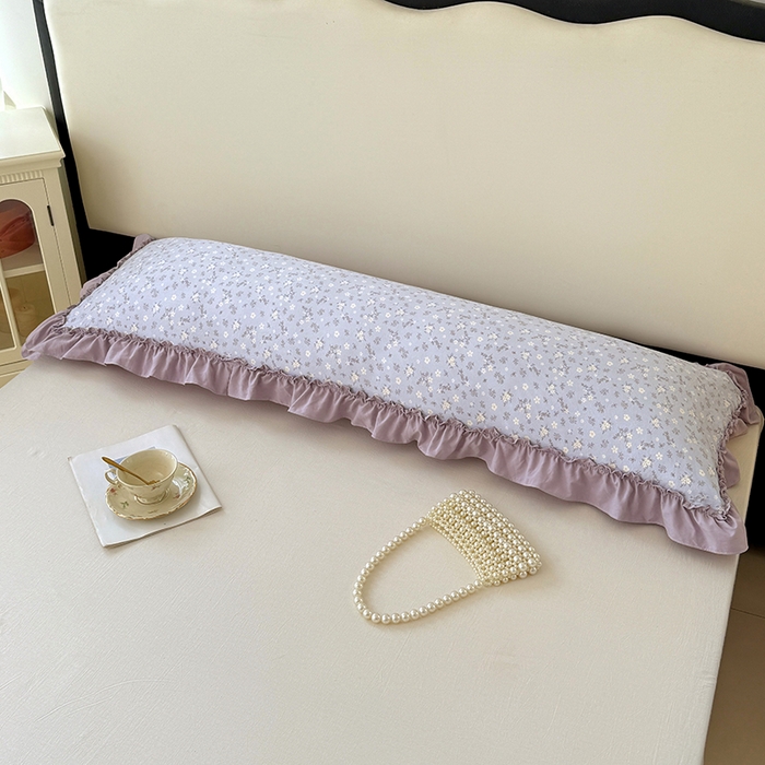 91家纺网 家纺一手货源 找家纺 梦舒羽 2025新款水洗珍珠棉花边枕套加长双人情侣1.8米枕芯内胆套1.5m枕头套 花未眠-紫