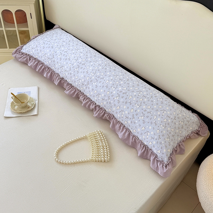 91家纺网 家纺一手货源 找家纺 梦舒羽 2025新款水洗珍珠棉花边枕套加长双人情侣1.8米枕芯内胆套1.5m枕头套 花未眠-紫