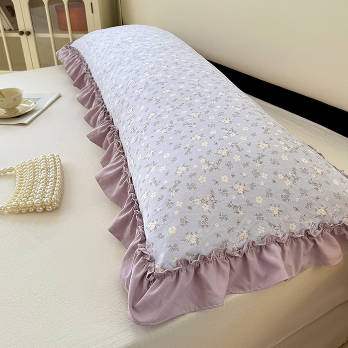 91家纺网 家纺一手货源 找家纺 梦舒羽 2025新款水洗珍珠棉花边枕套加长双人情侣1.8米枕芯内胆套1.5m枕头套 花未眠-紫