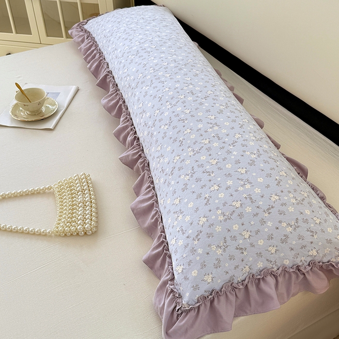 91家纺网 家纺一手货源 找家纺 梦舒羽 2025新款水洗珍珠棉花边枕套加长双人情侣1.8米枕芯内胆套1.5m枕头套 花未眠-紫