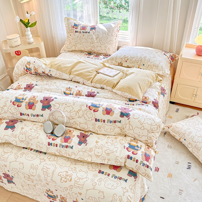 91家纺网 家纺一手货源 找家纺 金盛纺 2025新款全棉印花四件套 小童趣