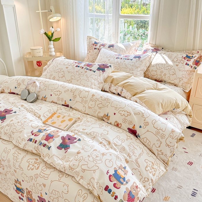 91家纺网 家纺一手货源 找家纺 金盛纺 2025新款全棉印花四件套 小童趣