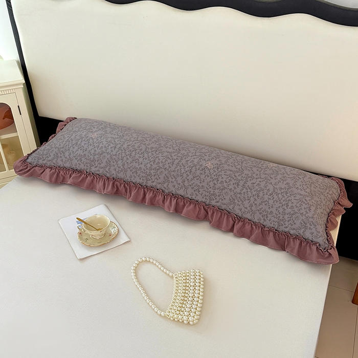 91家纺网 家纺一手货源 找家纺 梦舒羽 2025新款水洗珍珠棉花边枕套加长双人情侣1.8米枕芯内胆套1.5m枕头套 墨染芳华