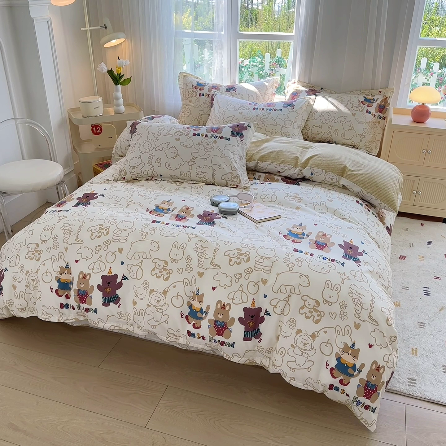 91家纺网 家纺一手货源 找家纺 金盛纺 2025新款全棉印花四件套 小童趣