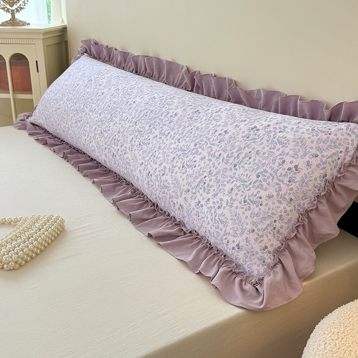 91家纺网 家纺一手货源 找家纺 梦舒羽 2025新款水洗珍珠棉花边枕套加长双人情侣1.8米枕芯内胆套1.5m枕头套 浅影摇曳-紫