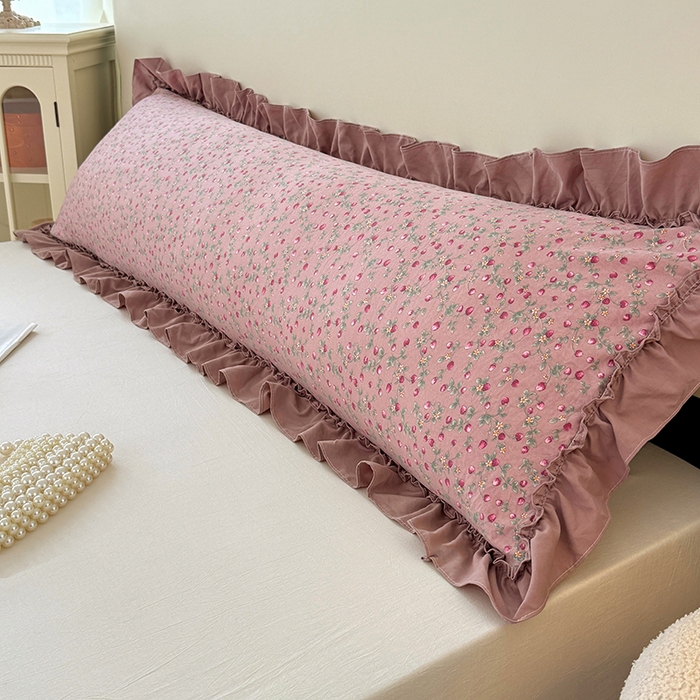91家纺网 家纺一手货源 找家纺 梦舒羽 2025新款水洗珍珠棉花边枕套加长双人情侣1.8米枕芯内胆套1.5m枕头套 樱桃季