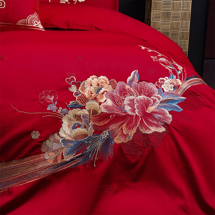 91家纺网 家纺一手货源 找家纺 用心 2025新款婚庆全棉刺绣四件套多件套系列十里红妆