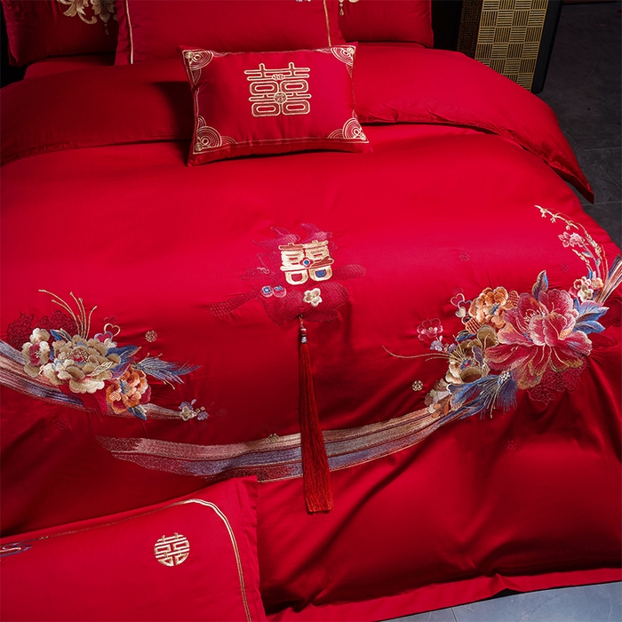 91家纺网 家纺一手货源 找家纺 用心 2025新款婚庆全棉刺绣四件套多件套系列十里红妆