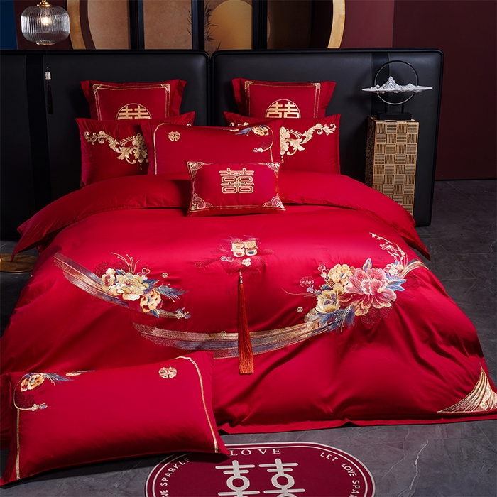 91家纺网 家纺一手货源 找家纺 用心 2025新款婚庆全棉刺绣四件套多件套系列十里红妆