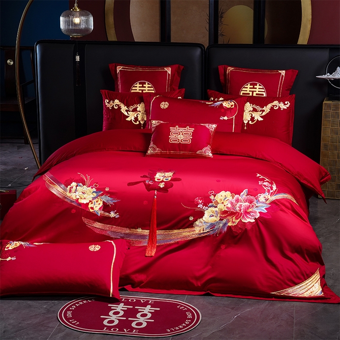 91家纺网 家纺一手货源 找家纺 用心 2025新款婚庆全棉刺绣四件套多件套系列十里红妆