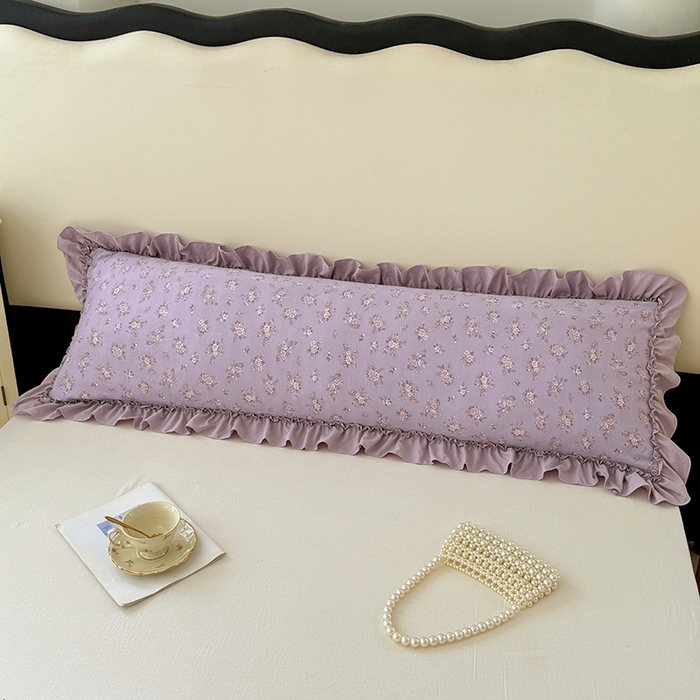 91家纺网 家纺一手货源 找家纺 梦舒羽 2025新款水洗珍珠棉花边枕套加长双人情侣1.8米枕芯内胆套1.5m枕头套 紫倾心