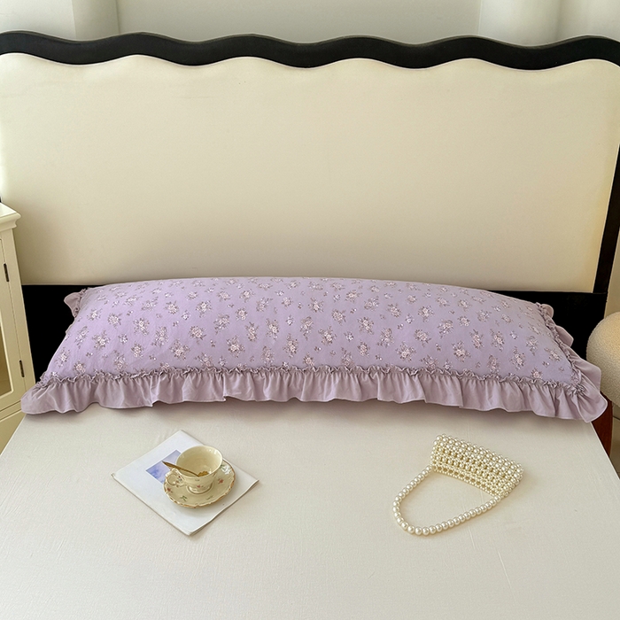 91家纺网 家纺一手货源 找家纺 梦舒羽 2025新款水洗珍珠棉花边枕套加长双人情侣1.8米枕芯内胆套1.5m枕头套 紫倾心