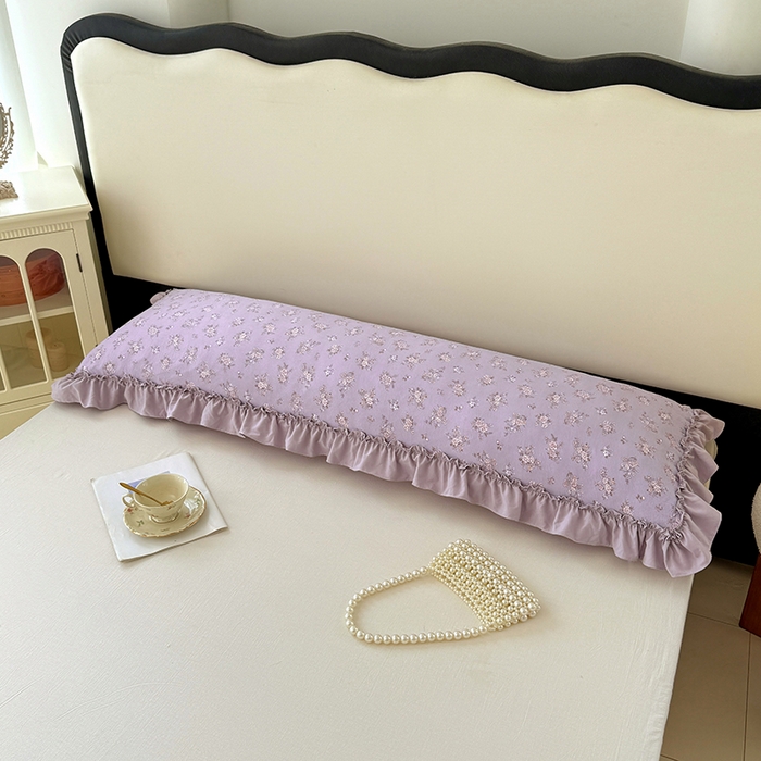 91家纺网 家纺一手货源 找家纺 梦舒羽 2025新款水洗珍珠棉花边枕套加长双人情侣1.8米枕芯内胆套1.5m枕头套 紫倾心