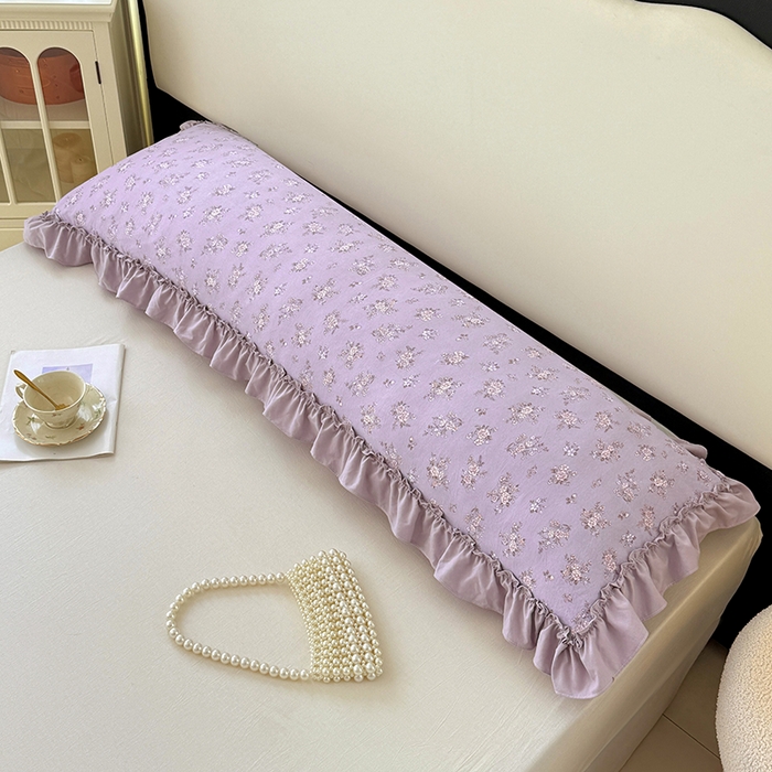 91家纺网 家纺一手货源 找家纺 梦舒羽 2025新款水洗珍珠棉花边枕套加长双人情侣1.8米枕芯内胆套1.5m枕头套 紫倾心