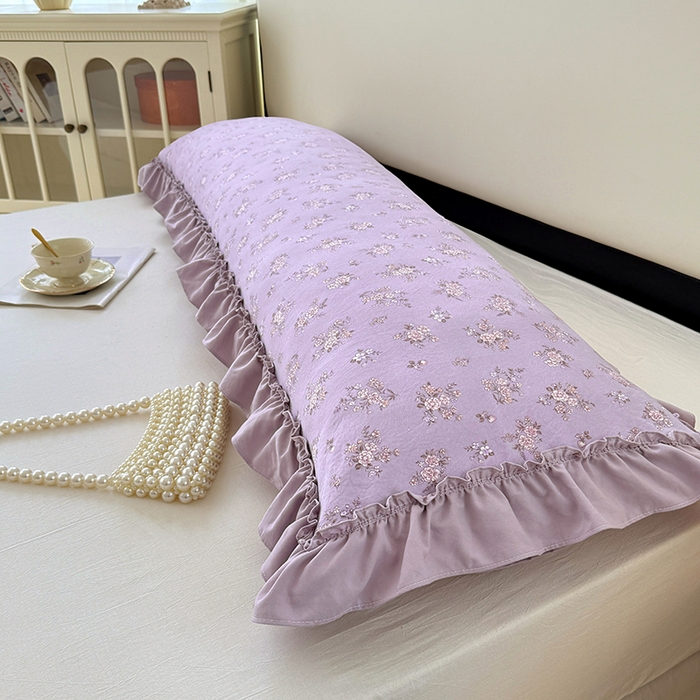 91家纺网 家纺一手货源 找家纺 梦舒羽 2025新款水洗珍珠棉花边枕套加长双人情侣1.8米枕芯内胆套1.5m枕头套 紫倾心