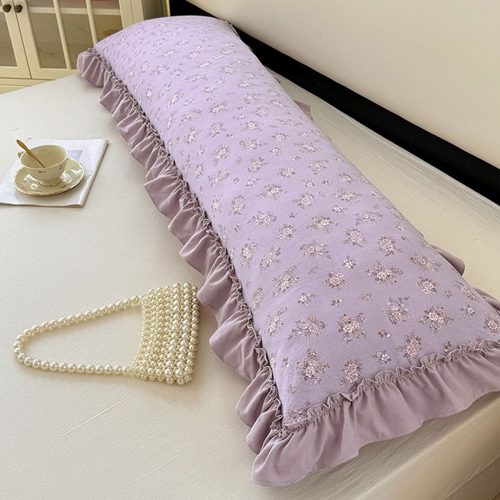 91家纺网 家纺一手货源 找家纺 梦舒羽 2025新款水洗珍珠棉花边枕套加长双人情侣1.8米枕芯内胆套1.5m枕头套 紫倾心